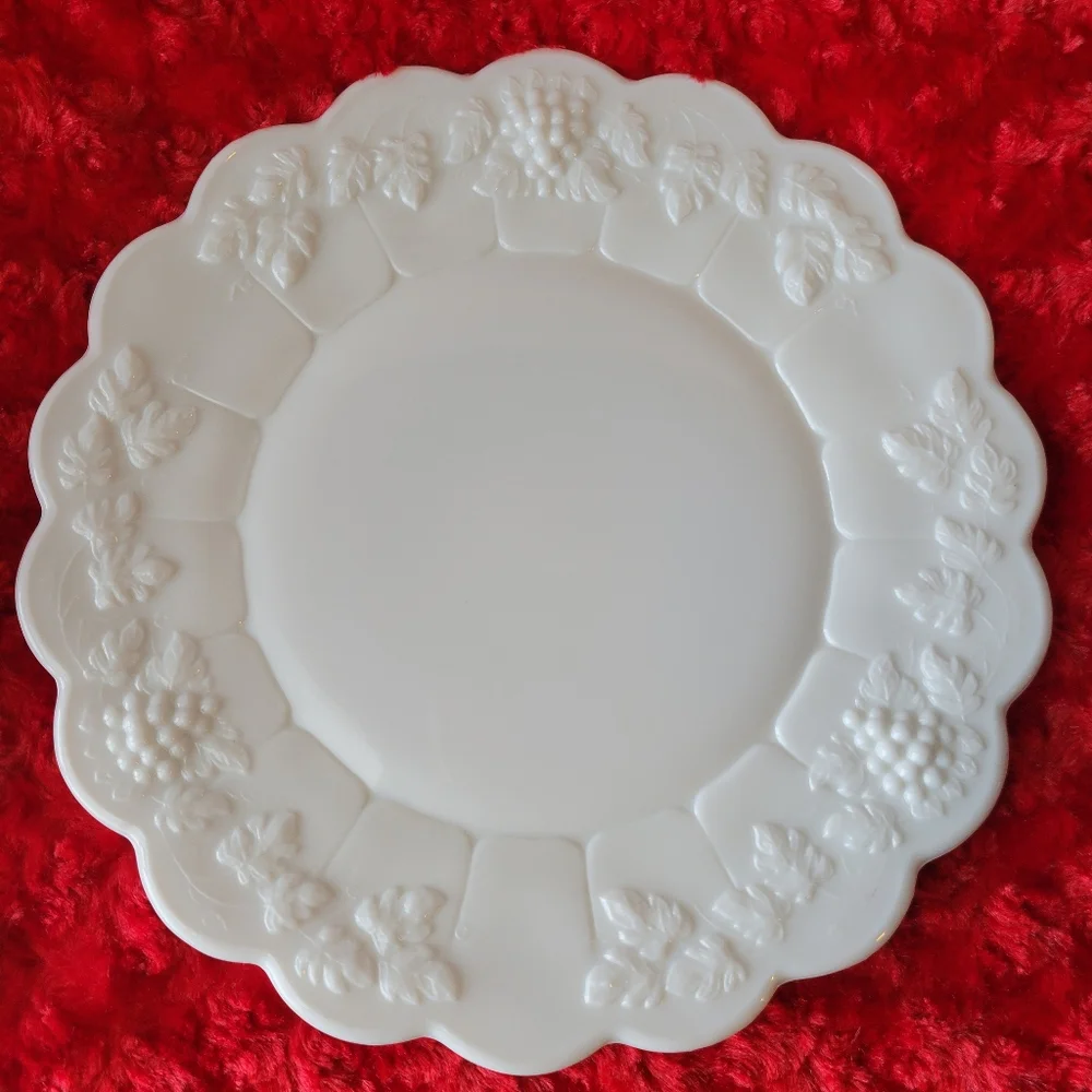 Westmoreland ~ Vintage Milk Glass Dinner Plate  Cake Plate Paneled Grape